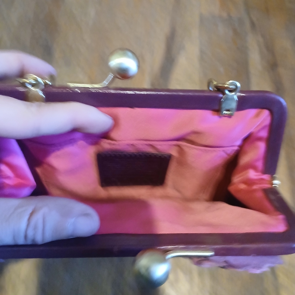 Coach Vintage Tweed Kisslock Top Handle Mini Bag Pink Purple Floral Chain Strap - Picture 8 of 14